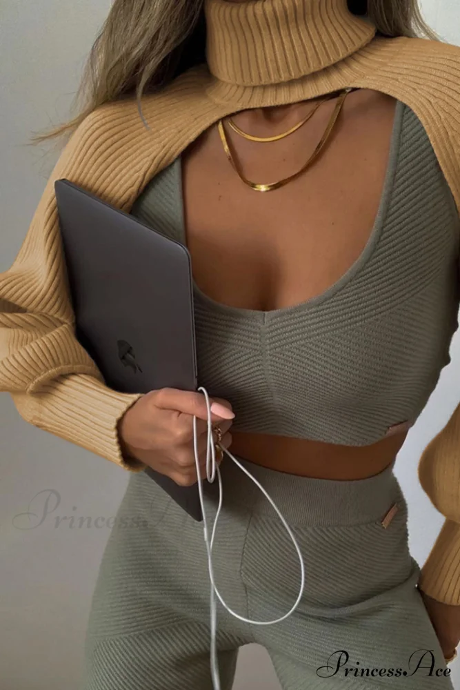 Cover-up Solid Knit Ribbed Turtleneck Sweater - Image 10