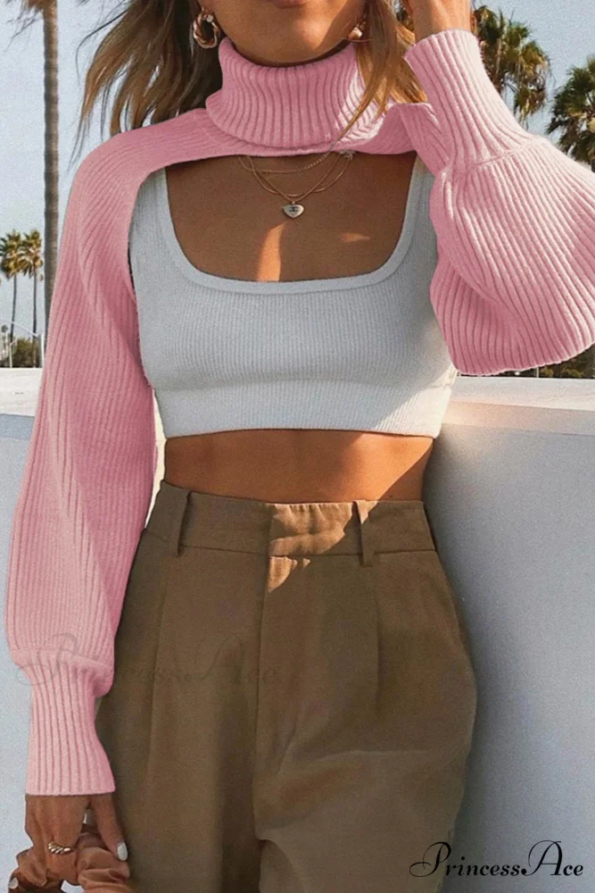 Cover-up Solid Knit Ribbed Turtleneck Sweater - Image 2