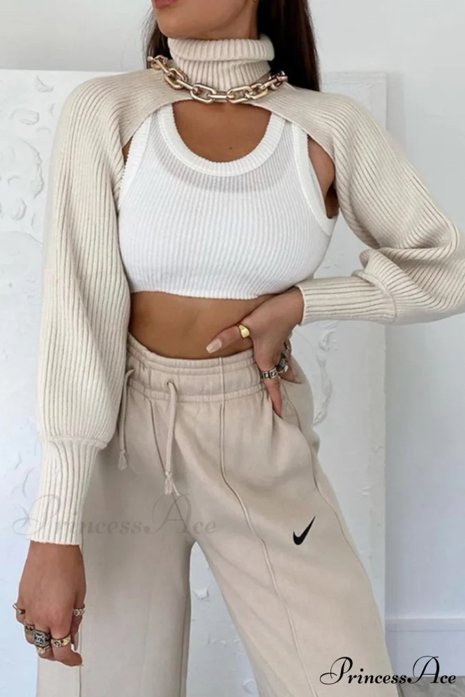 Cover-up Solid Knit Ribbed Turtleneck Sweater - Image 3