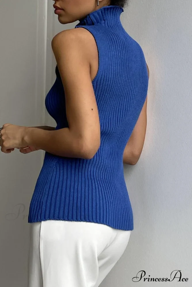 Turtleneck Ribbed Sleeveless Knit Sweater - Image 17