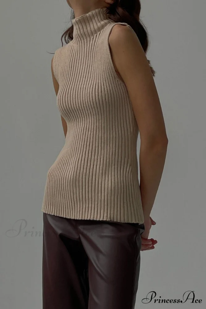 Turtleneck Ribbed Sleeveless Knit Sweater - Image 20