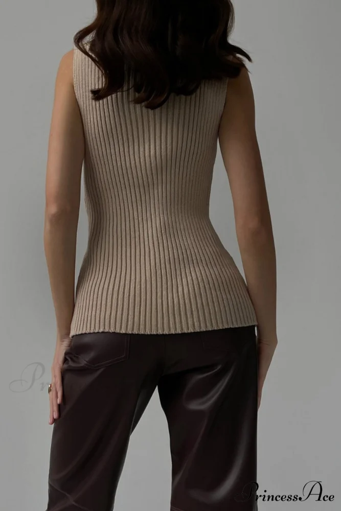 Turtleneck Ribbed Sleeveless Knit Sweater - Image 21