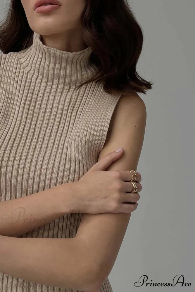 Turtleneck Ribbed Sleeveless Knit Sweater - Image 22