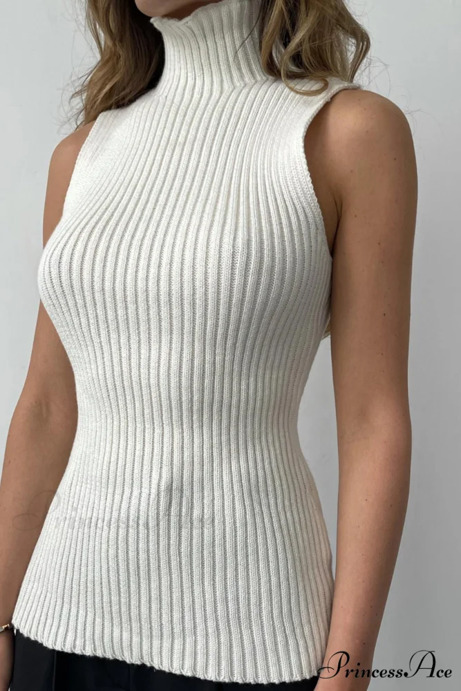 Turtleneck Ribbed Sleeveless Knit Sweater - Image 3