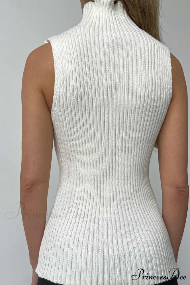 Turtleneck Ribbed Sleeveless Knit Sweater - Image 4