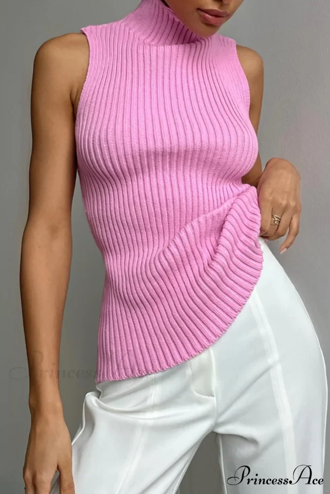 Turtleneck Ribbed Sleeveless Knit Sweater - Image 6