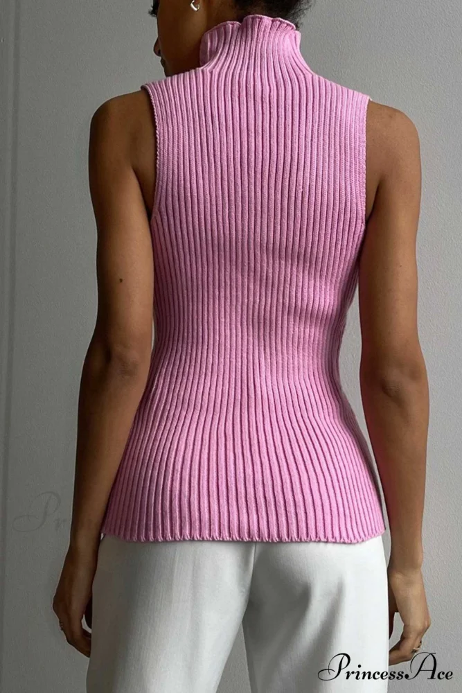 Turtleneck Ribbed Sleeveless Knit Sweater - Image 9