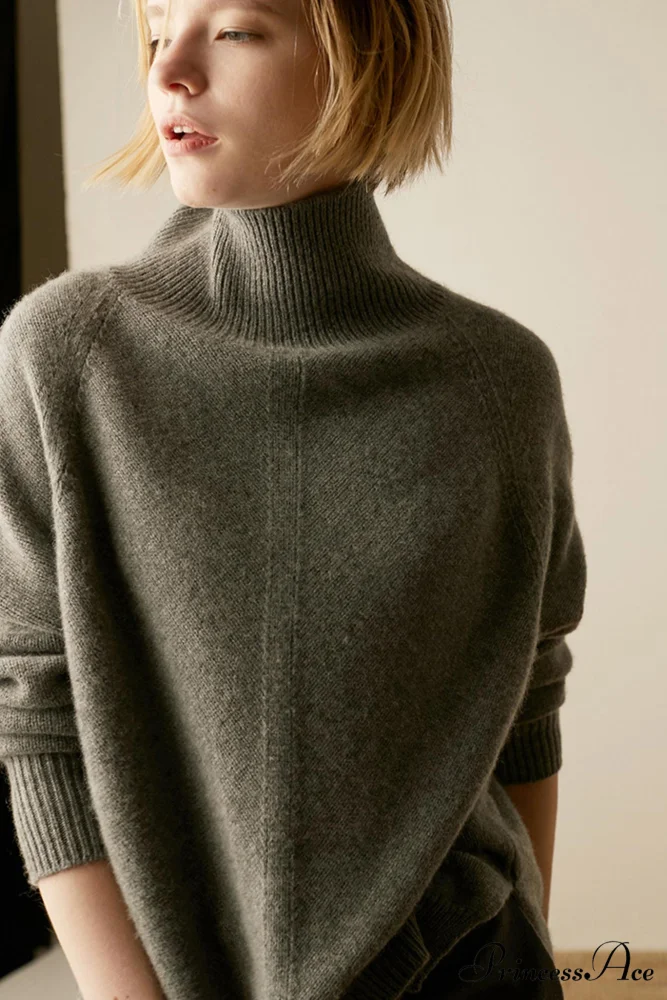 Turtleneck Wool Side Sweater with Split - Image 2