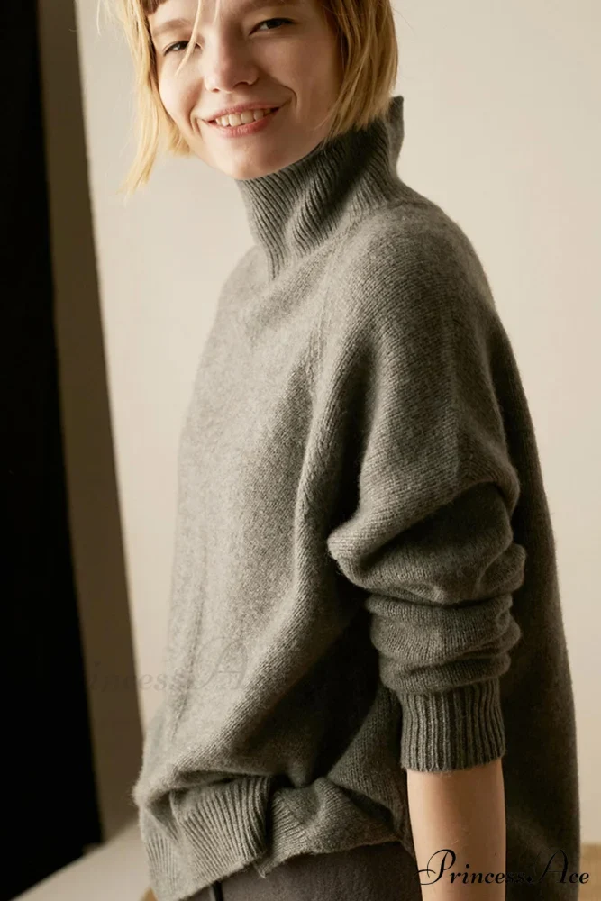 Turtleneck Wool Side Sweater with Split - Image 3