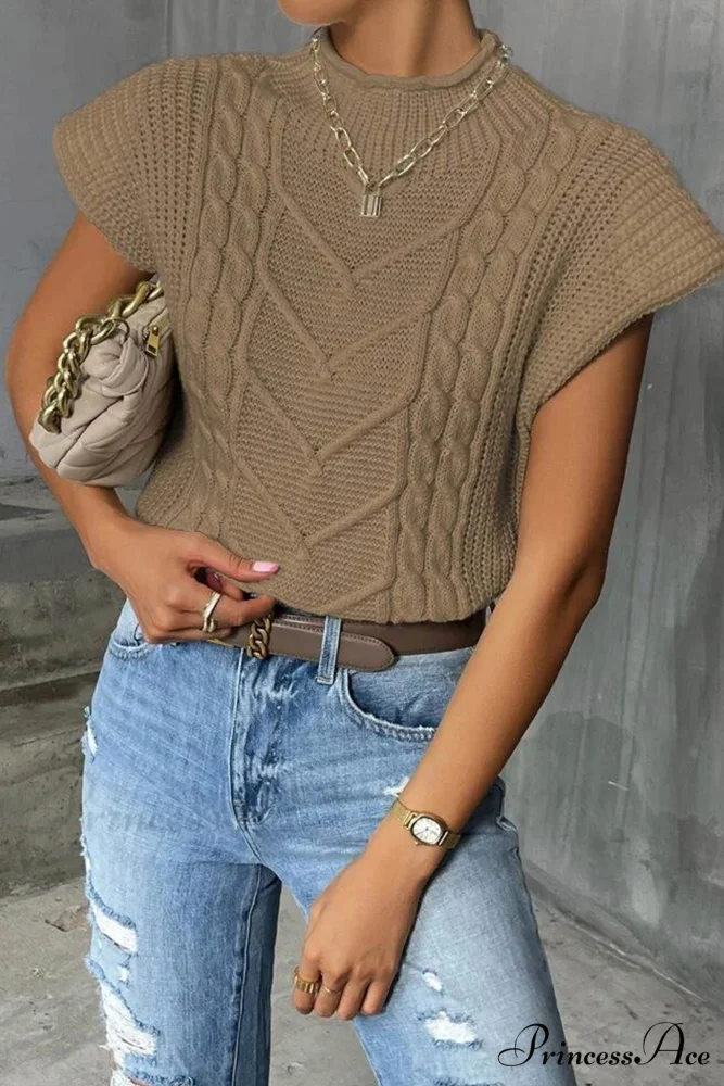 Knit Sweater Turtleneck Cable Vest - Image 4