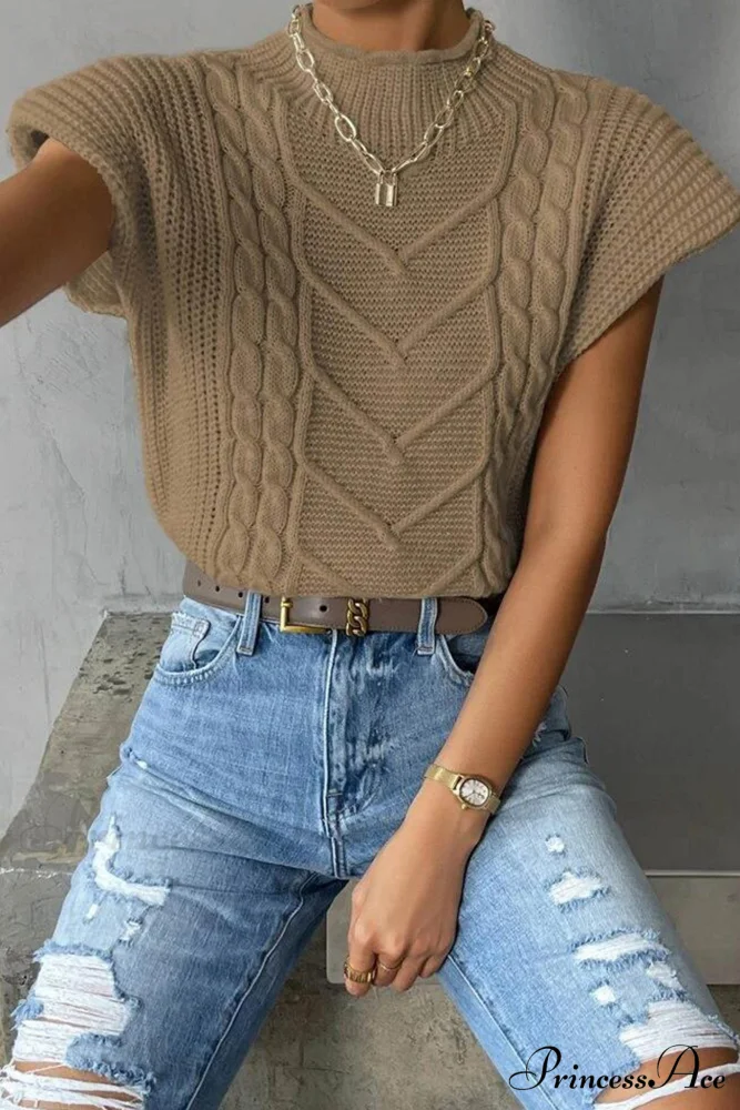 Knit Sweater Turtleneck Cable Vest - Image 5