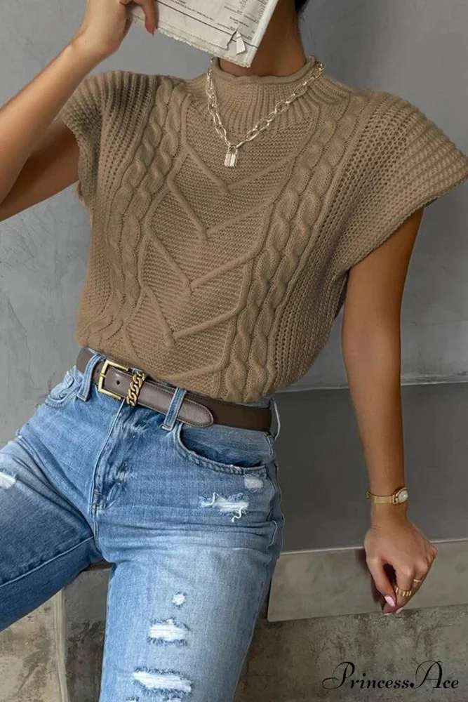 Knit Sweater Turtleneck Cable Vest - Image 6