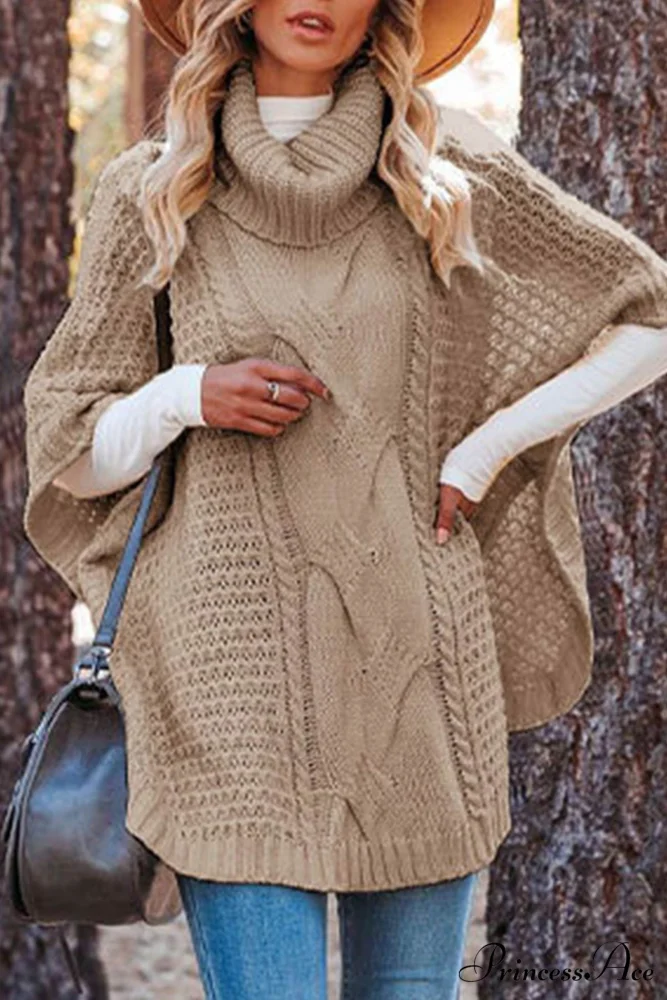 Turtleneck Cable Knit Shawl Sweater - Image 5