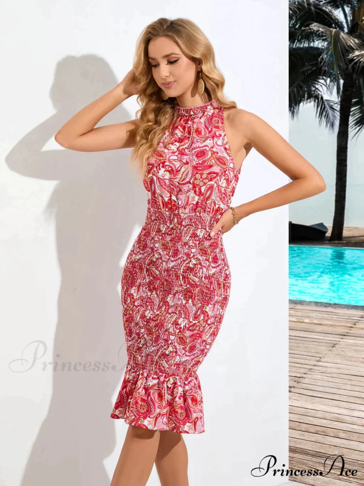 Patterned Sleeveless Ruffled Dress - Image 3