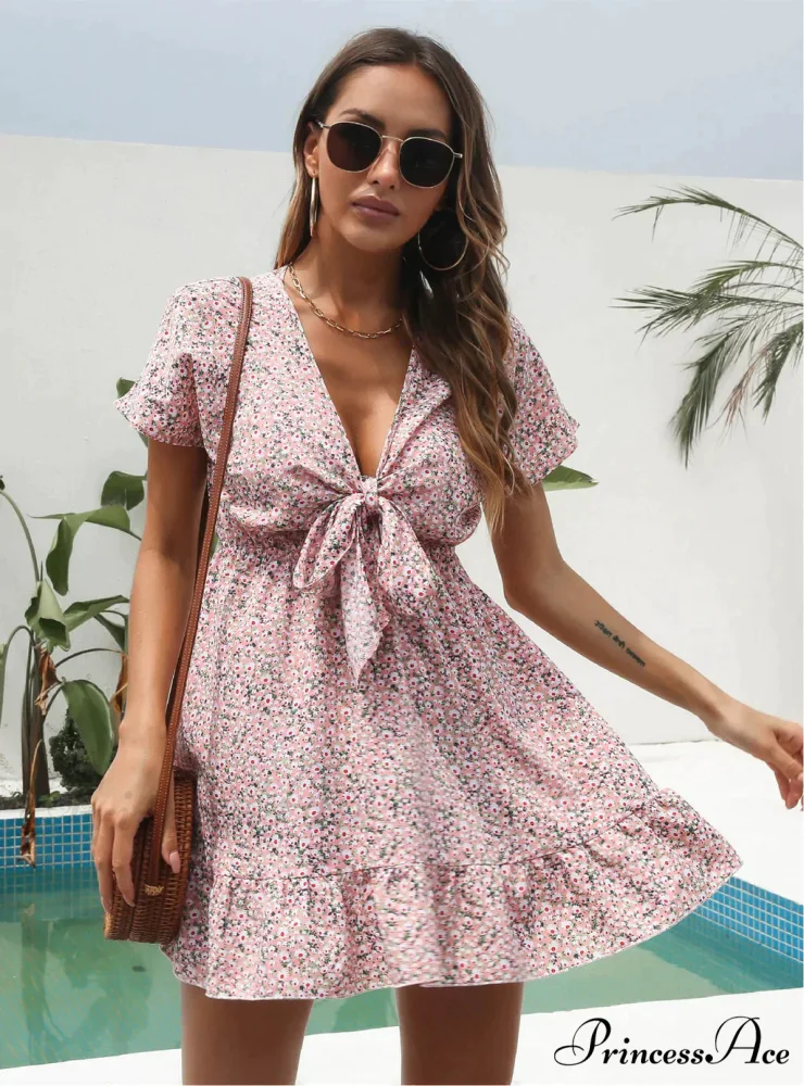 Deep V-Neck Flounces Chiffon Flowered Top - Image 2