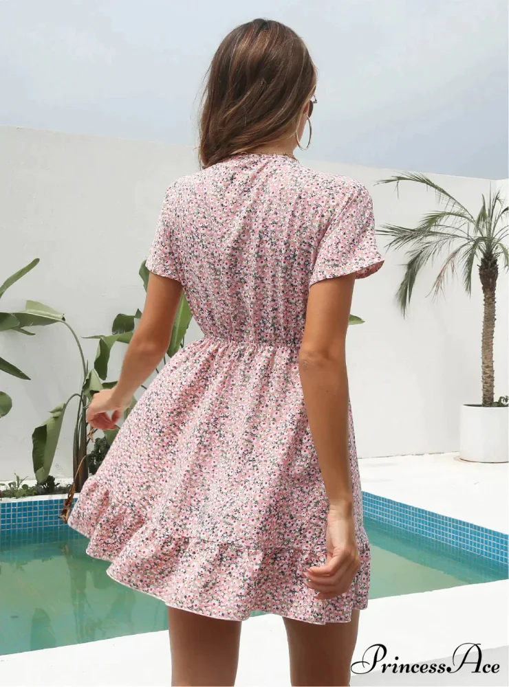 Deep V-Neck Flounces Chiffon Flowered Top - Image 4