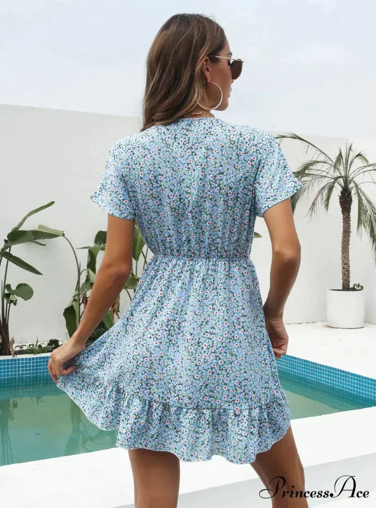 Deep V-Neck Flounces Chiffon Flowered Top - Image 7