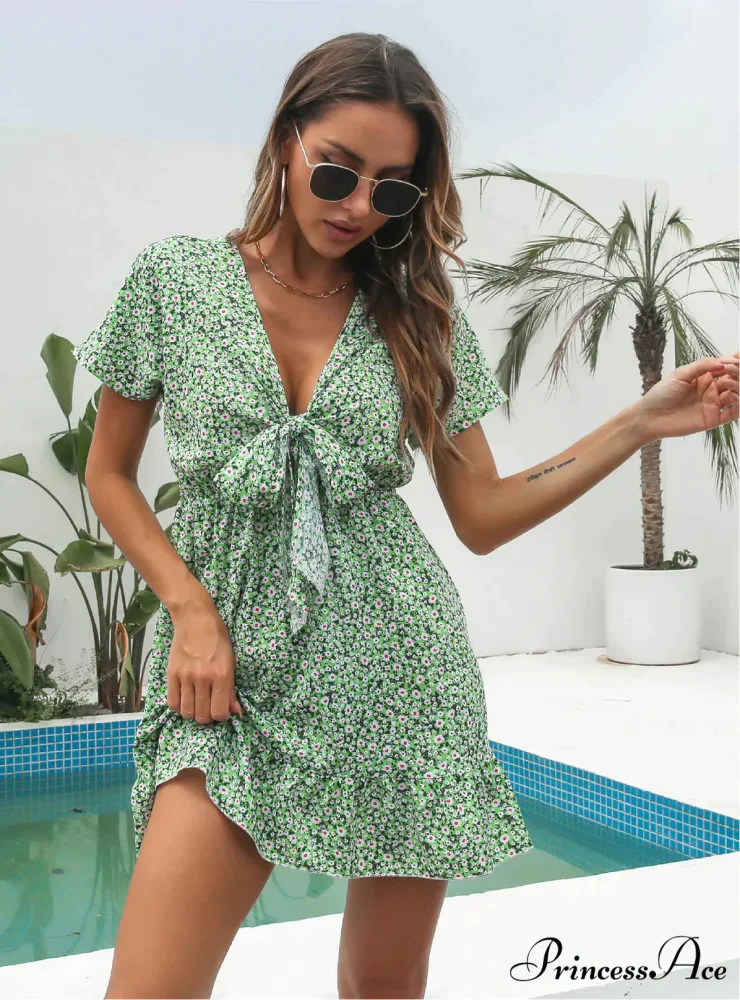 Deep V-Neck Flounces Chiffon Flowered Top - Image 9