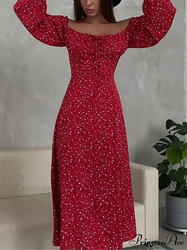 Flowered Neckline Arm Boxy Long Dress - Image 2