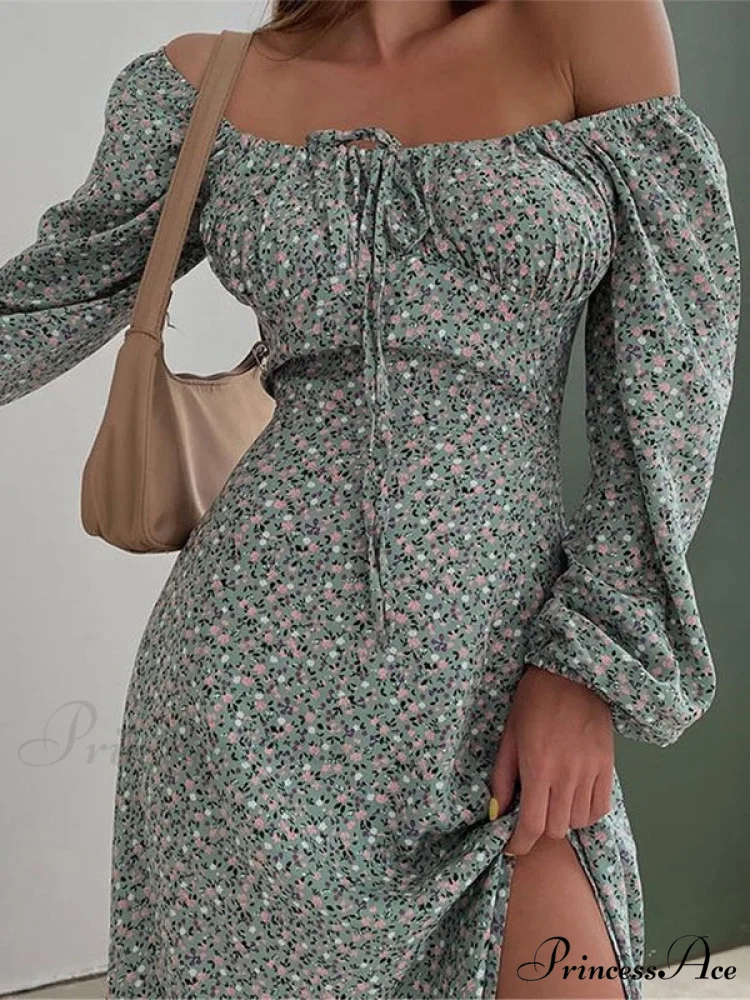 Flowered Neckline Arm Boxy Long Dress - Image 3