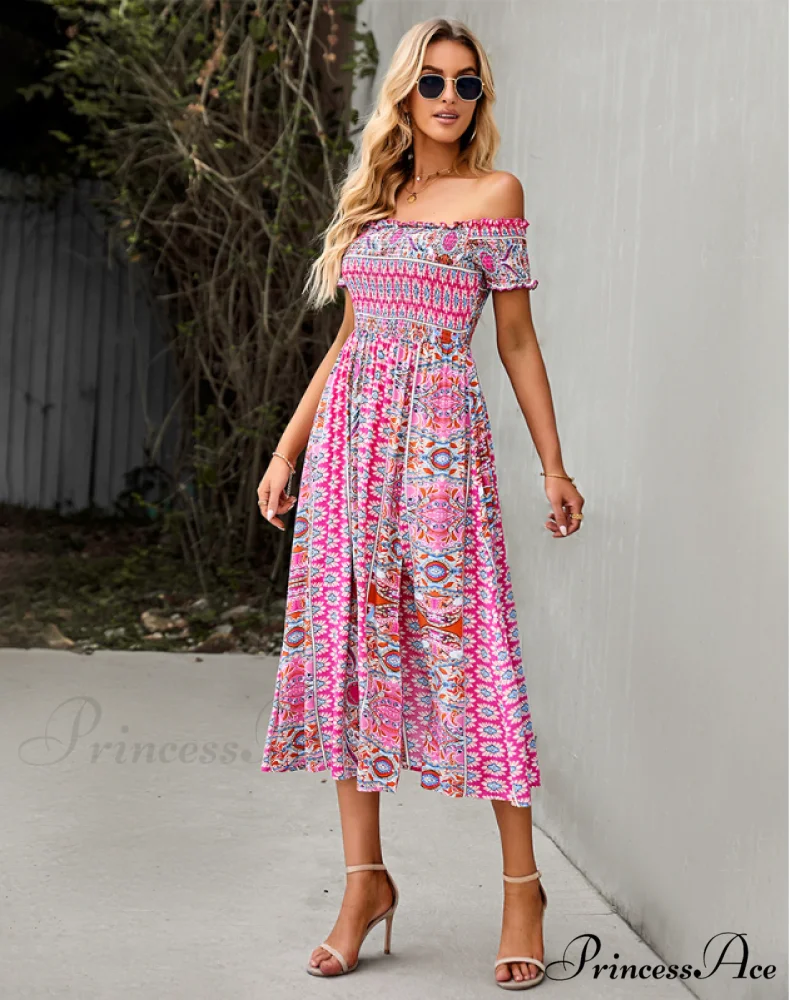 Waist Neck Puff Full-Length with Flowered Shoulder Arm Vintage Slash and Off Gown Bohemian Split - Image 10