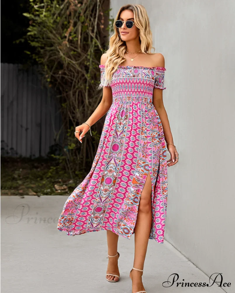 Waist Neck Puff Full-Length with Flowered Shoulder Arm Vintage Slash and Off Gown Bohemian Split - Image 11