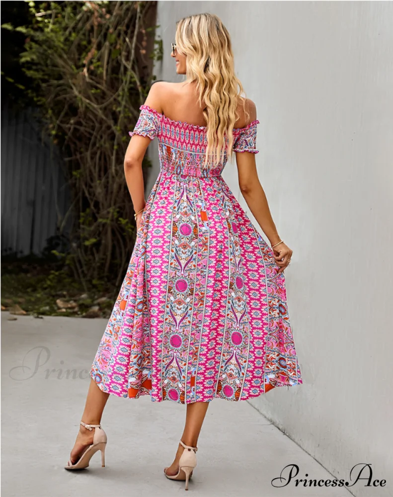 Waist Neck Puff Full-Length with Flowered Shoulder Arm Vintage Slash and Off Gown Bohemian Split - Image 12