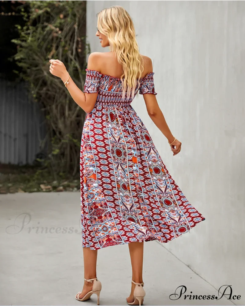 Waist Neck Puff Full-Length with Flowered Shoulder Arm Vintage Slash and Off Gown Bohemian Split - Image 14