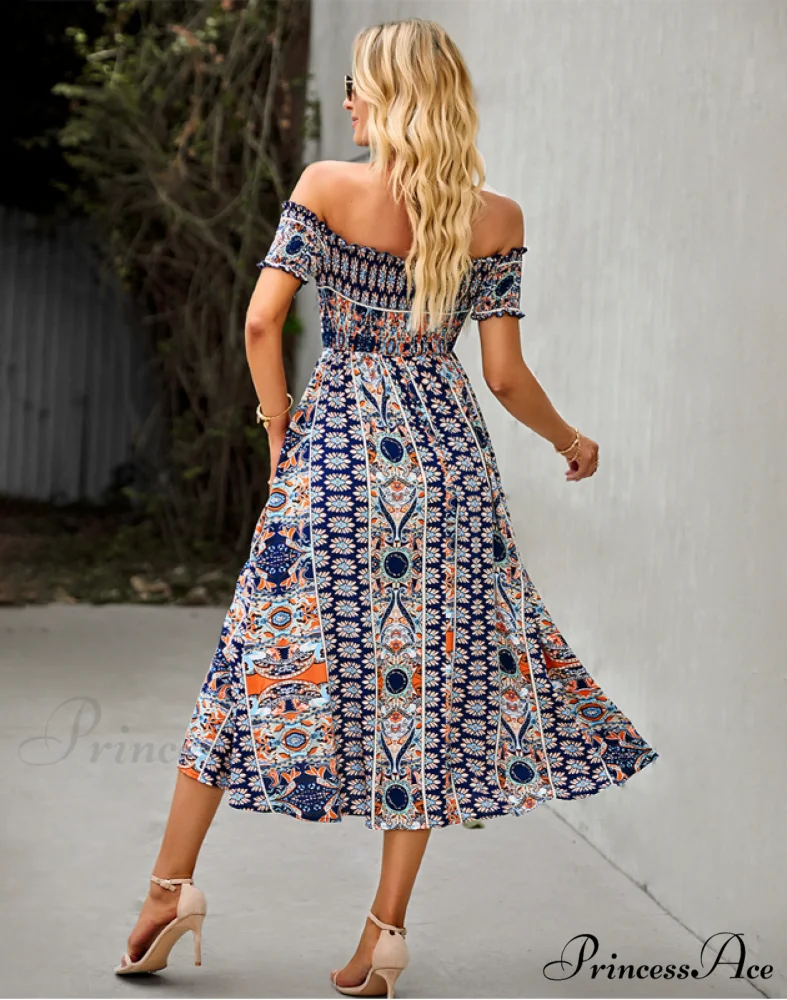 Waist Neck Puff Full-Length with Flowered Shoulder Arm Vintage Slash and Off Gown Bohemian Split - Image 17