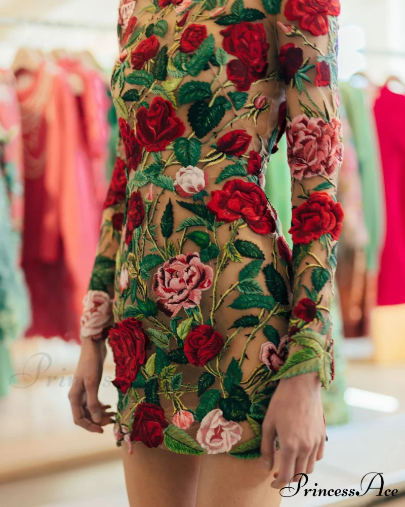 Brief Crew Arm Neck Flowered Casual Dress - Image 2