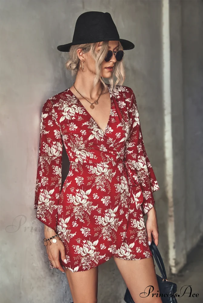 Arm Gown with Irregular Flared Flowered Design