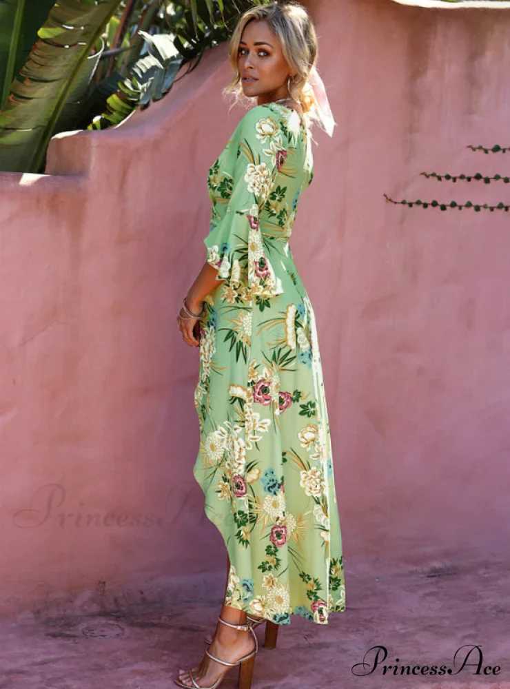 Gown Flowered for Neck Design Full-Length Vintage Warm-Season V Women - Image 3