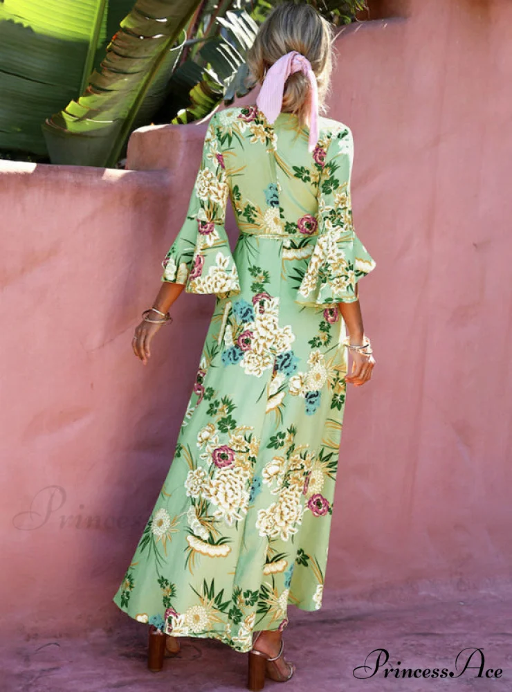 Gown Flowered for Neck Design Full-Length Vintage Warm-Season V Women - Image 4