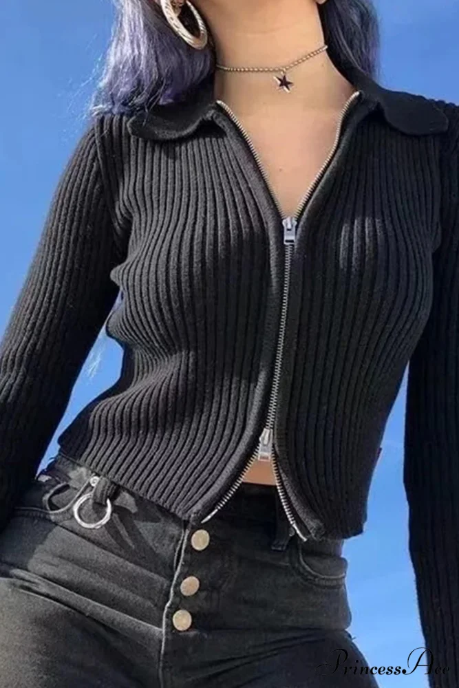 with Knit Cardigan Two-way Zipper - Image 3