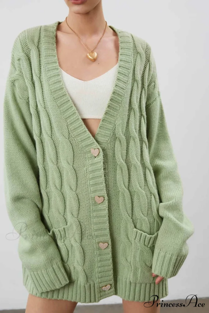 Single-breasted Knit Cable Cardigan - Image 2