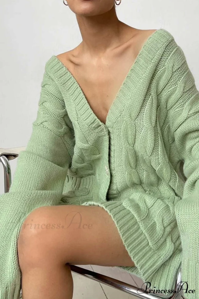 Single-breasted Knit Cable Cardigan - Image 3