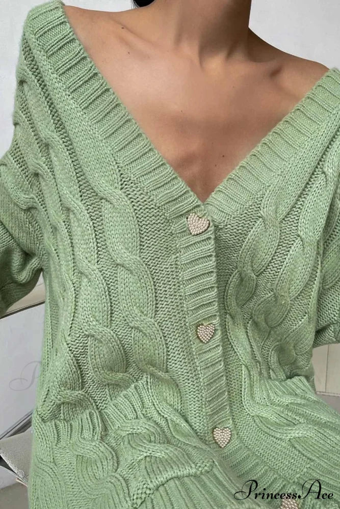 Single-breasted Knit Cable Cardigan - Image 4