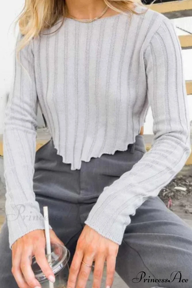 Ribbed Cropped Neck Crew Sweater - Image 3