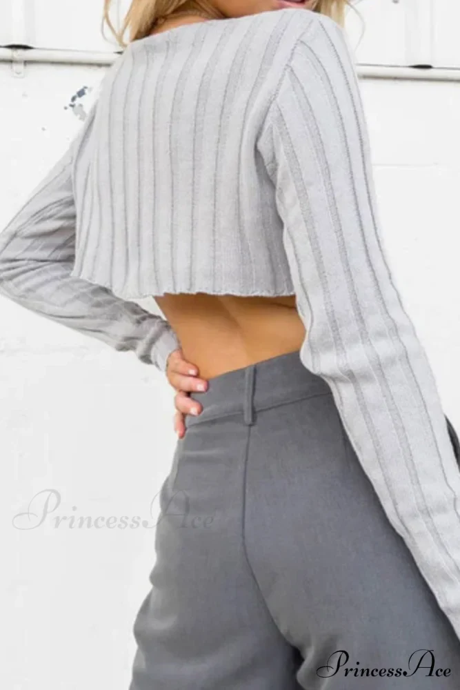 Ribbed Cropped Neck Crew Sweater - Image 5