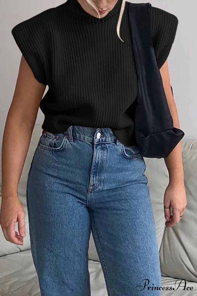 Neck Mock Sleeveless Sweater - Image 5