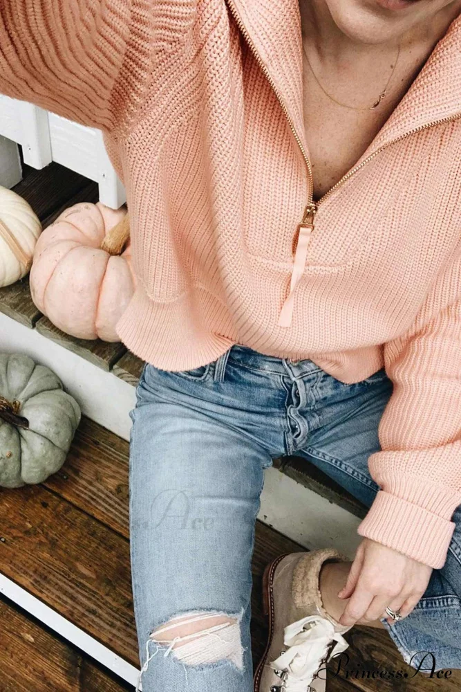 Lapel Zipper Sweater - Image 12