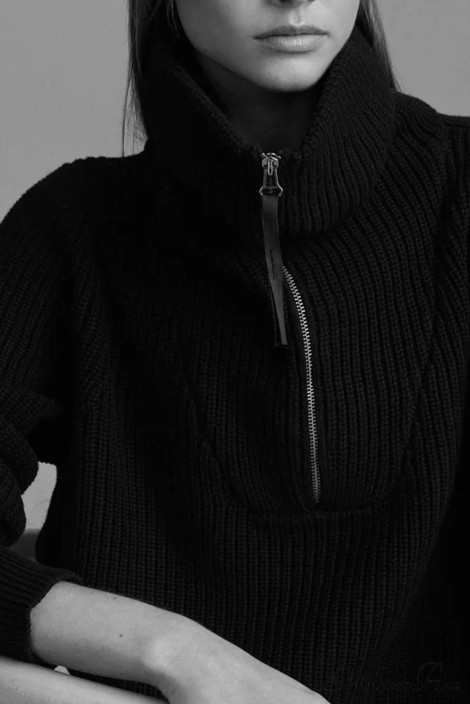 Lapel Zipper Sweater - Image 15