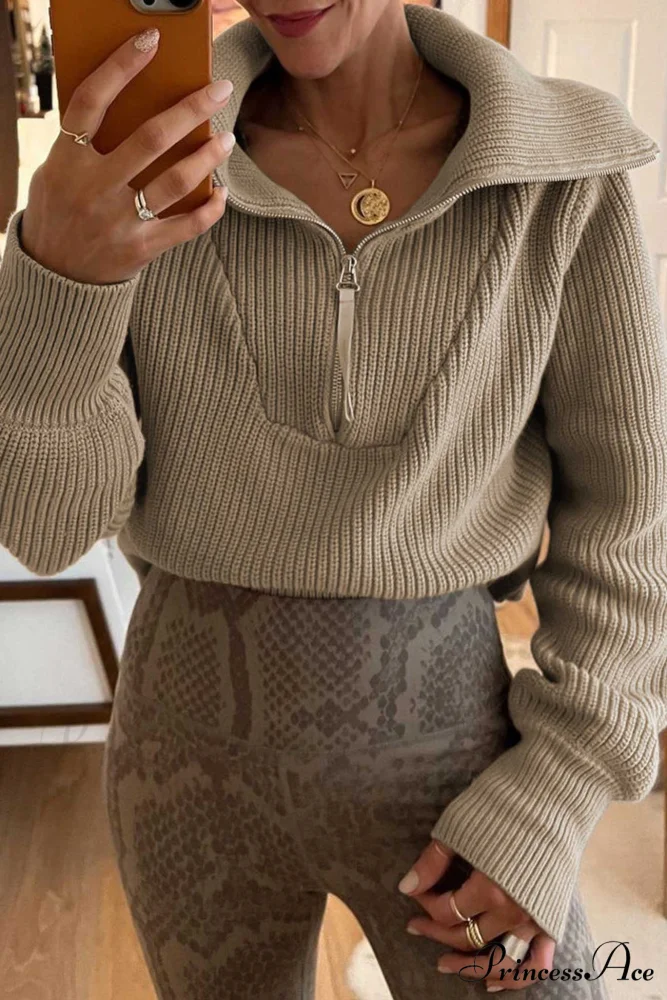 Lapel Zipper Sweater - Image 2