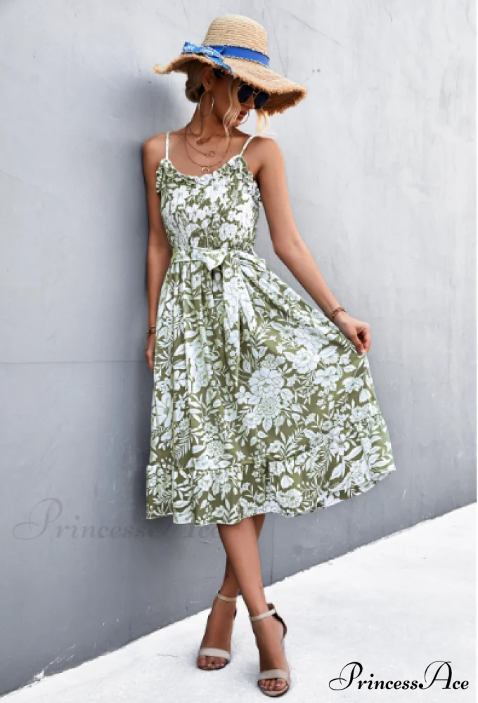 Patterned Sling Strap Flounce Dress - Image 10