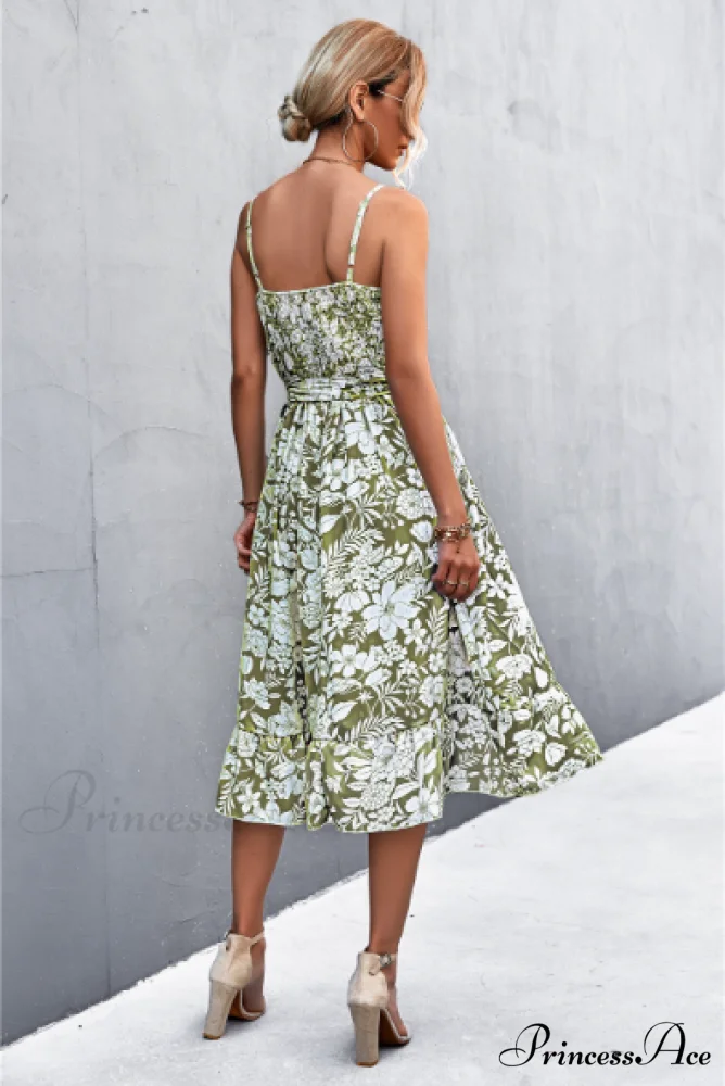 Patterned Sling Strap Flounce Dress - Image 13