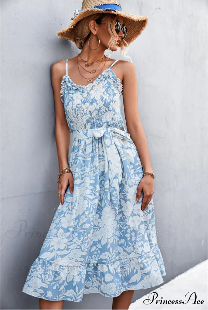 Patterned Sling Strap Flounce Dress - Image 2