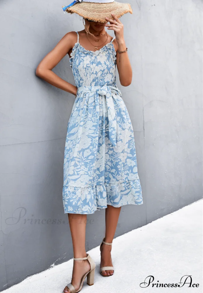 Patterned Sling Strap Flounce Dress - Image 3