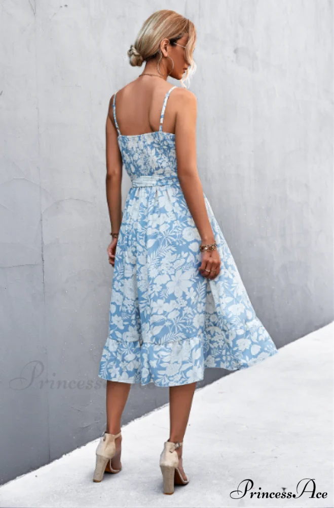 Patterned Sling Strap Flounce Dress - Image 5