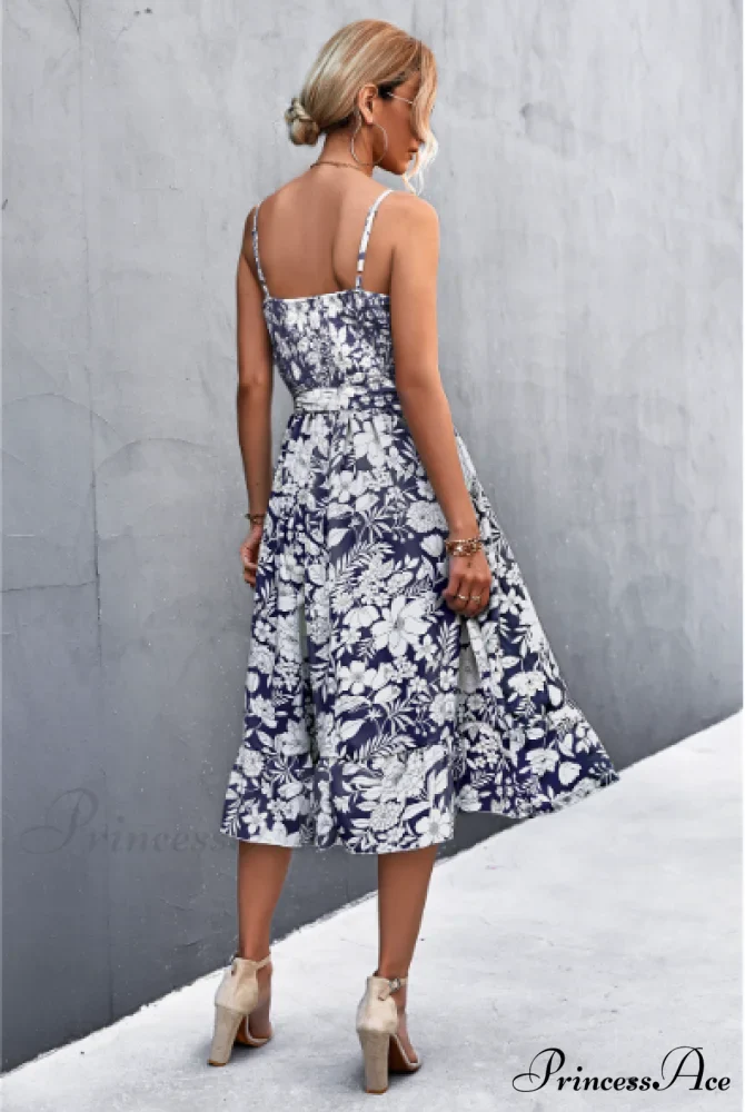 Patterned Sling Strap Flounce Dress - Image 8