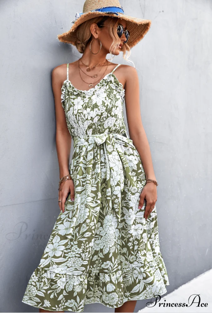 Patterned Sling Strap Flounce Dress - Image 9